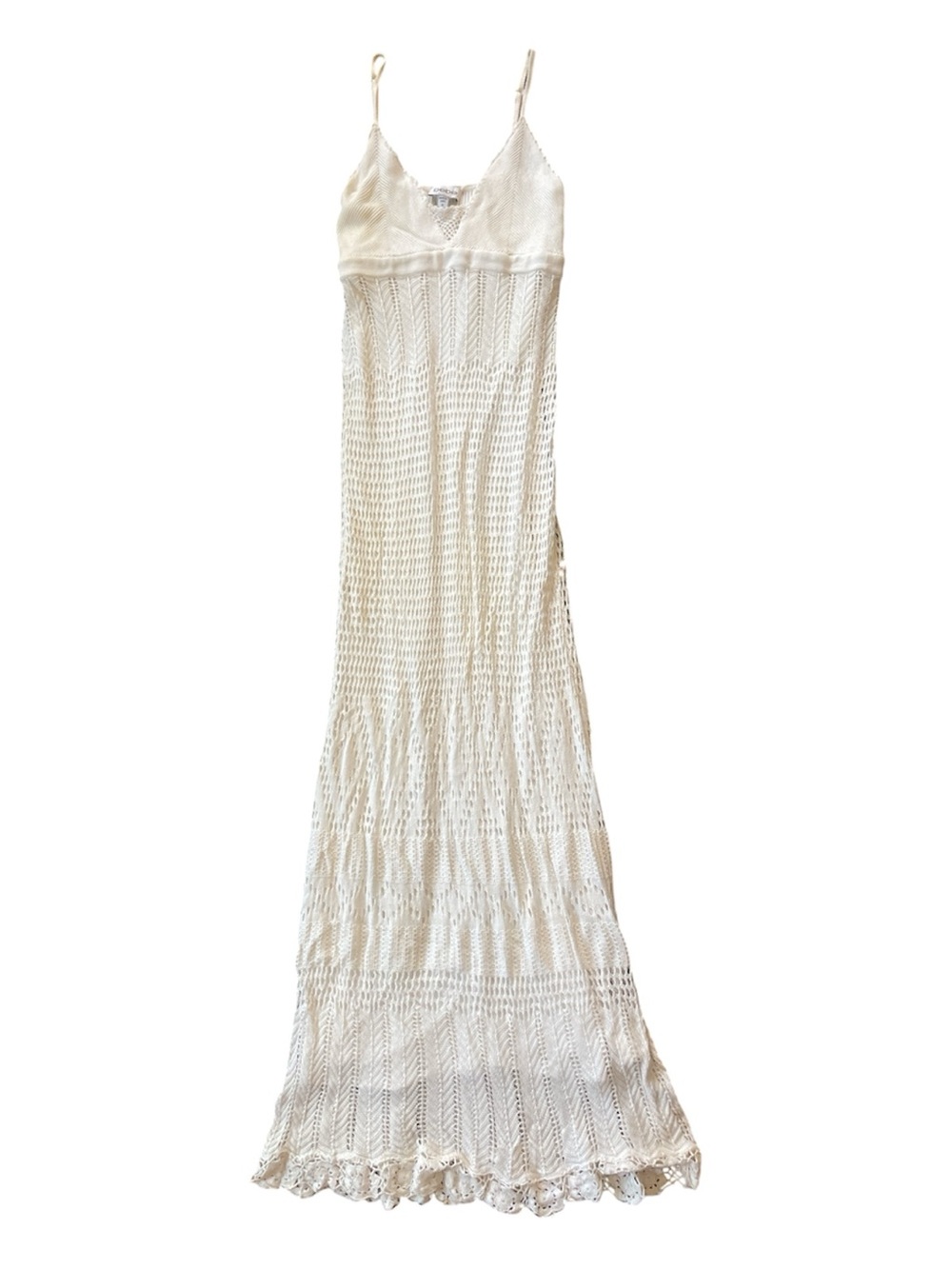 bebe Ivory Crochet Maxi Dress with Spaghetti Straps
